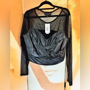 NWT Eloquii Black Mesh and faux leather crop top